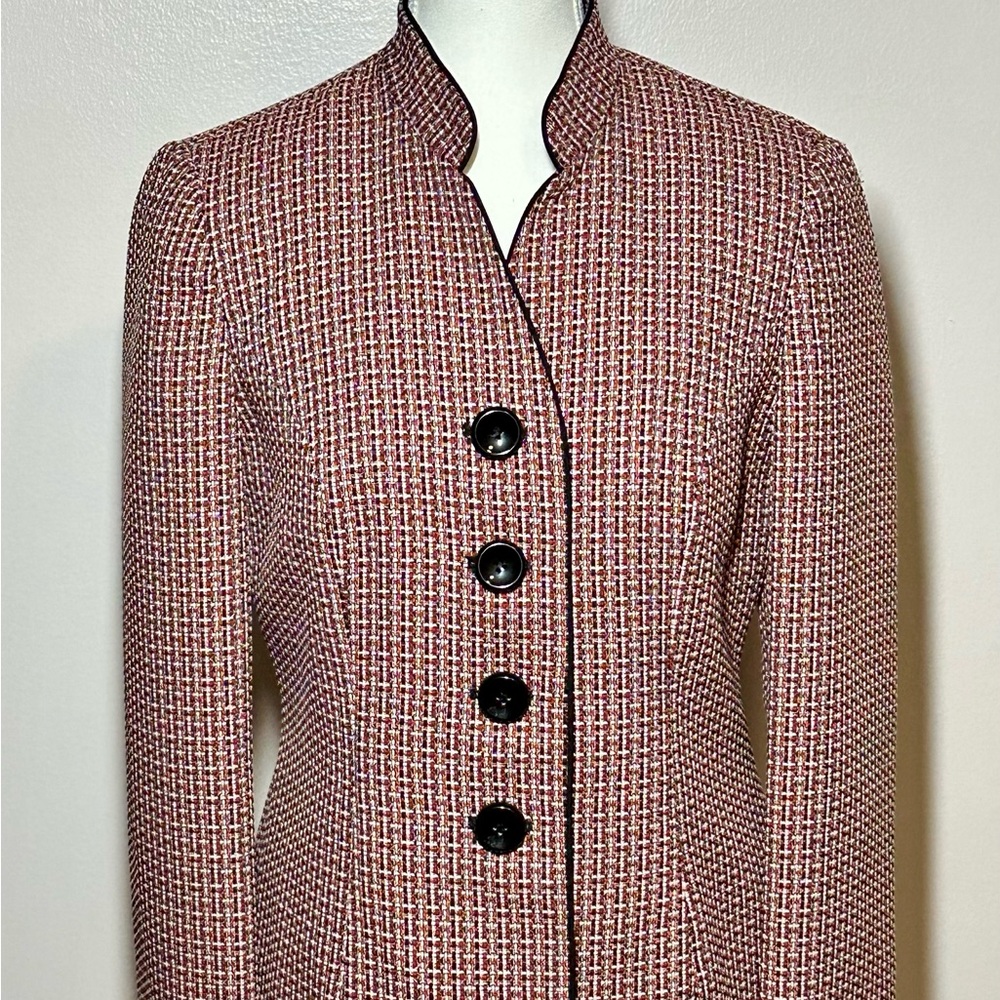 Le Suit Women's Red Tweed Blazer with Black Trim